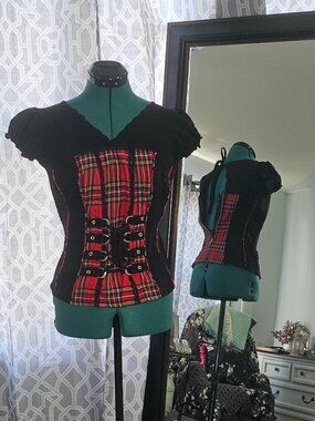 Tripp NYC Goth Plaid Corset Top – Size M